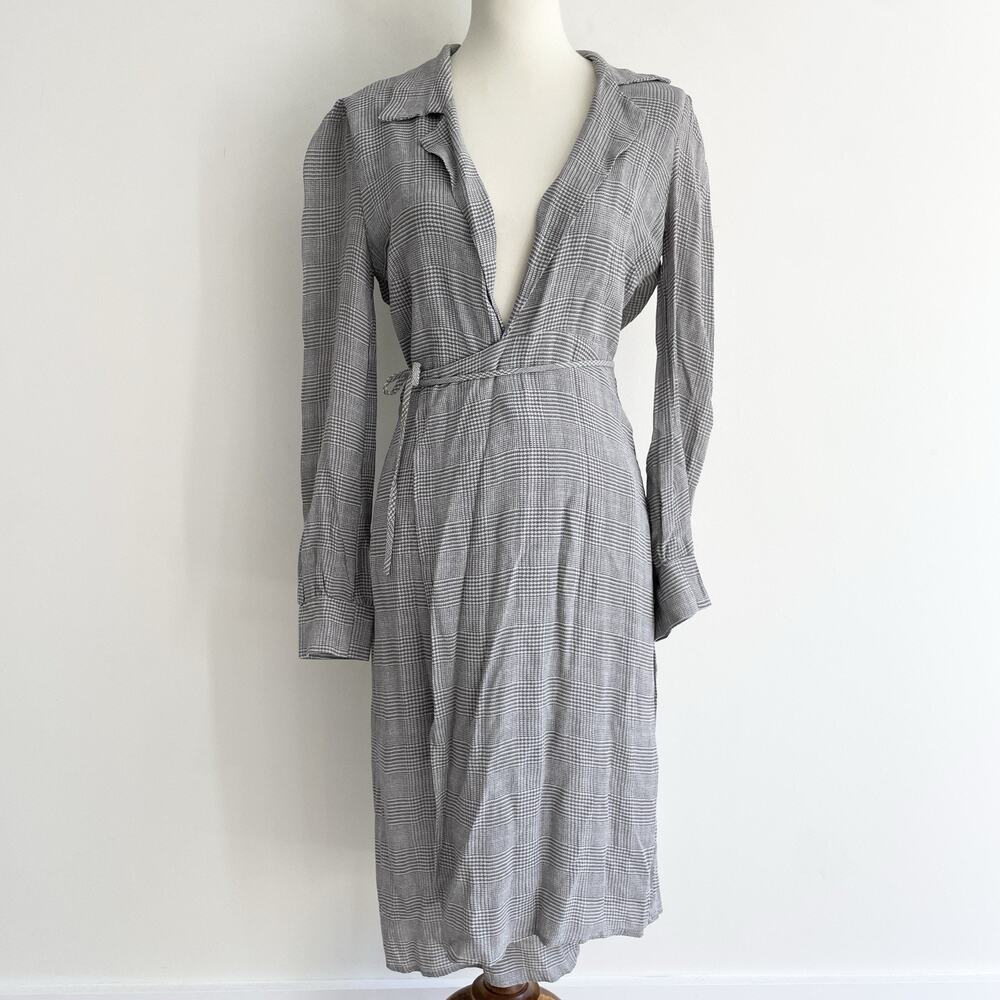 Reformation gray houndstooth Wrap Long Sleeve Classic Dress Size M 22-4981
